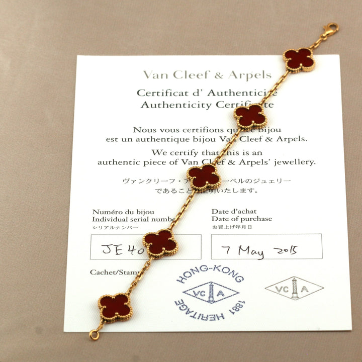 Van Cleef & Arpels 5 Motif Vintage Alhambra Carnelian Bracelet