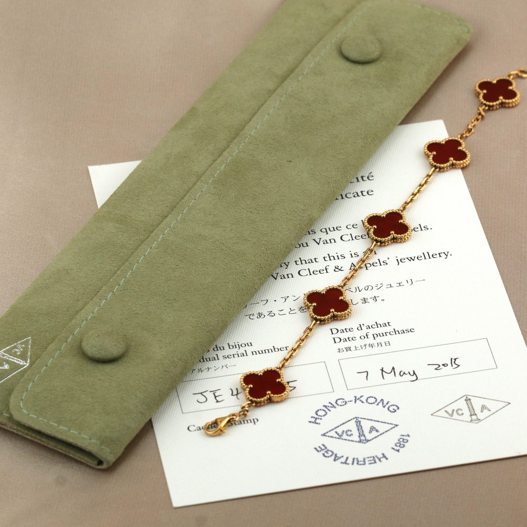 Van Cleef & Arpels 5 Motif Vintage Alhambra Carnelian Bracelet