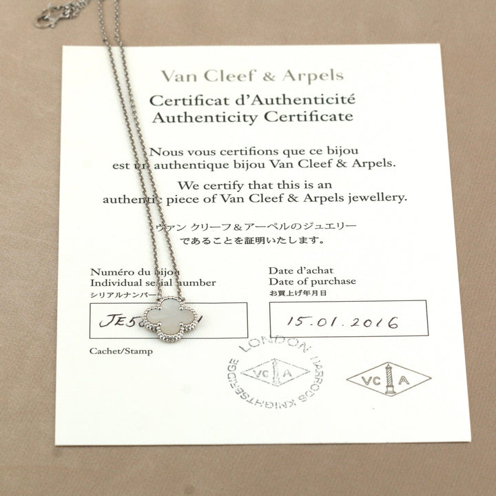 Van Cleef & Arpels Vintage Alhambra White Gold Mother of Pearl Pendant Necklace