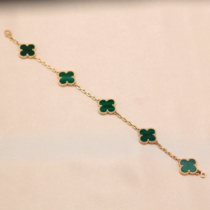 Van Cleef & Arpels 5 Motif Vintage Alhambra Malachite Bracelet