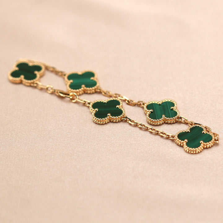 Van Cleef & Arpels 5 Motif Vintage Alhambra Malachite Bracelet