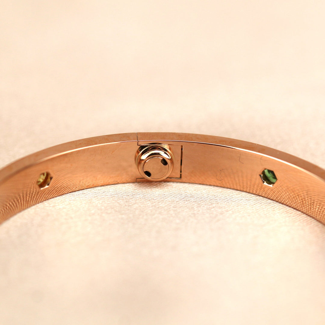 Cartier Love Bracelet Multi Gem Rainbow Rose Gold Size 18