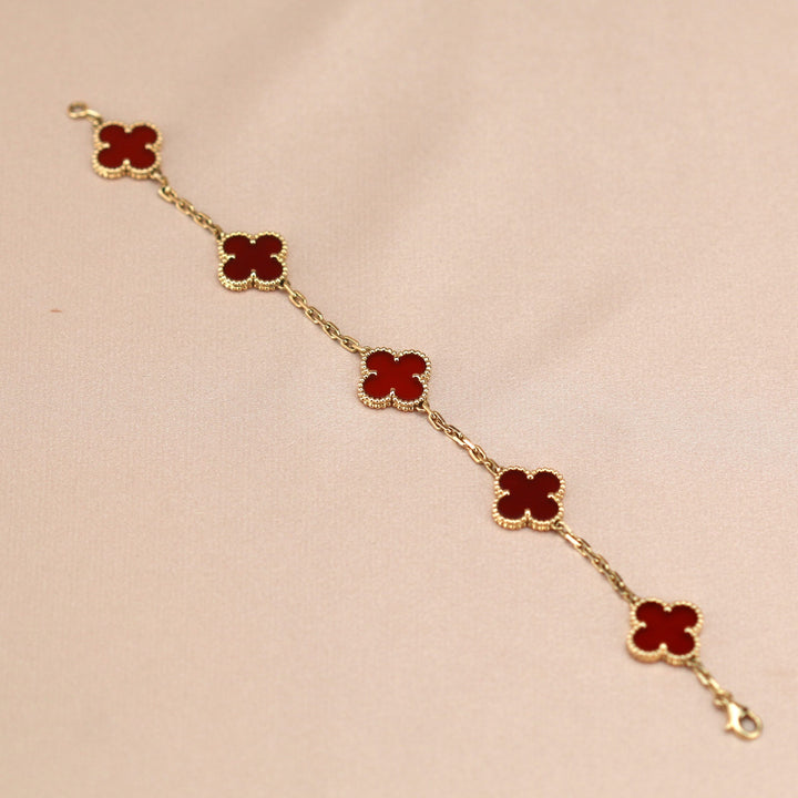 Van Cleef & Arpels 5 Motif Vintage Alhambra Carnelian Bracelet