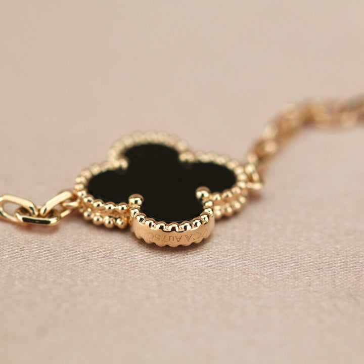 Van Cleef & Arpels Black Onyx Vintage Alhambra 18k Gold Bracelet