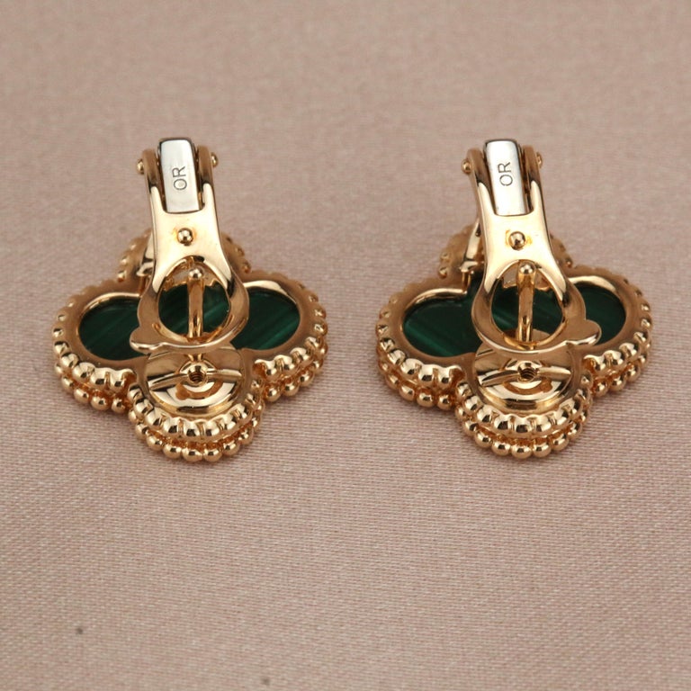 Van Cleef & Arpels Vintage Alhambra Malachite Yellow Gold Earrings