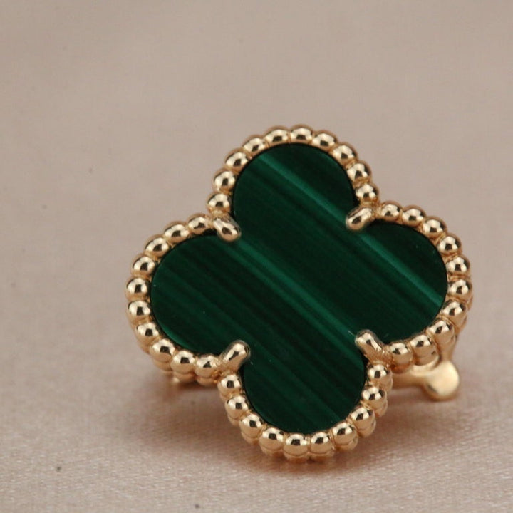 Van Cleef & Arpels Vintage Alhambra Malachite Yellow Gold Earrings