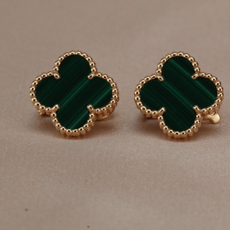 Van Cleef & Arpels Vintage Alhambra Malachite Yellow Gold Earrings