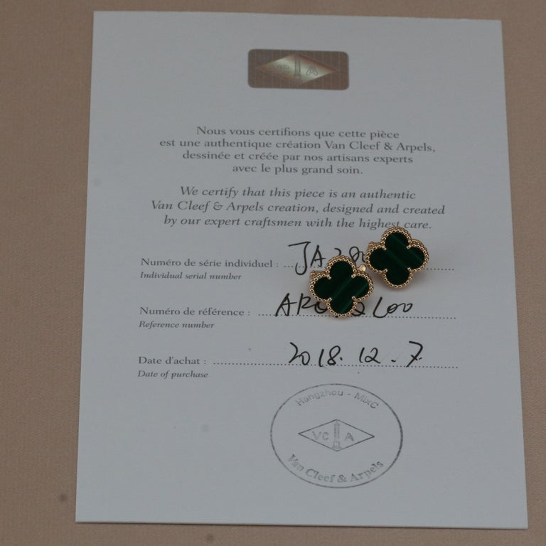 Van Cleef & Arpels Vintage Alhambra Malachite Yellow Gold Earrings