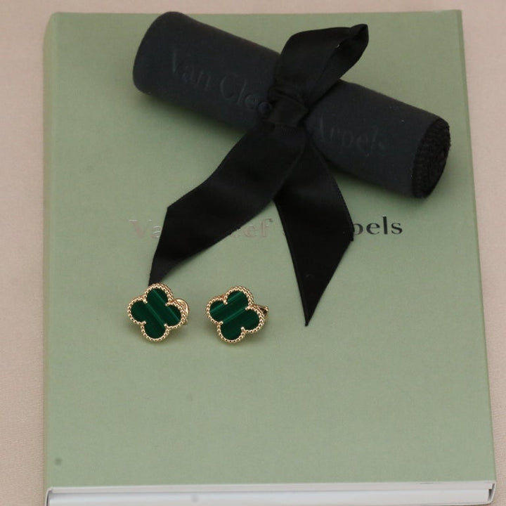 Van Cleef & Arpels Vintage Alhambra Malachite Yellow Gold Earrings