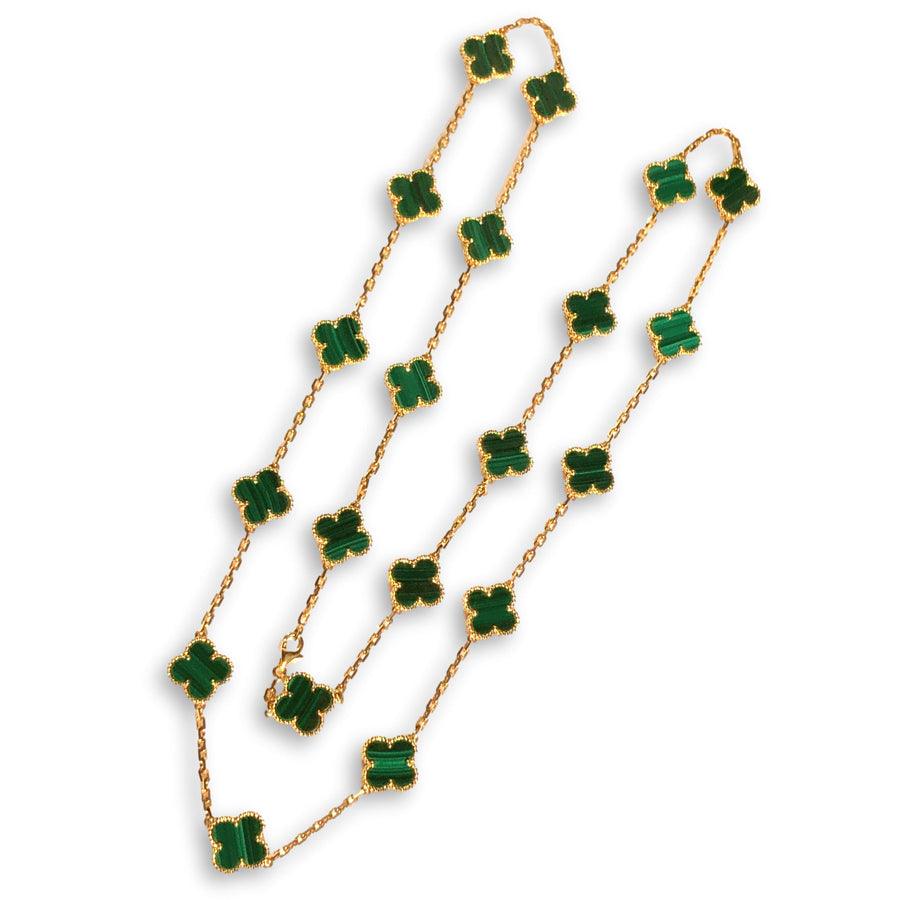 Van Cleef & Arpels Vintage Alhambra Malachite 20 Motif Gold Necklace