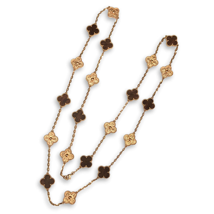 Van Cleef and Arpels Alhambra Limited Edition Letterwood Rose Gold 20 Motif Necklace