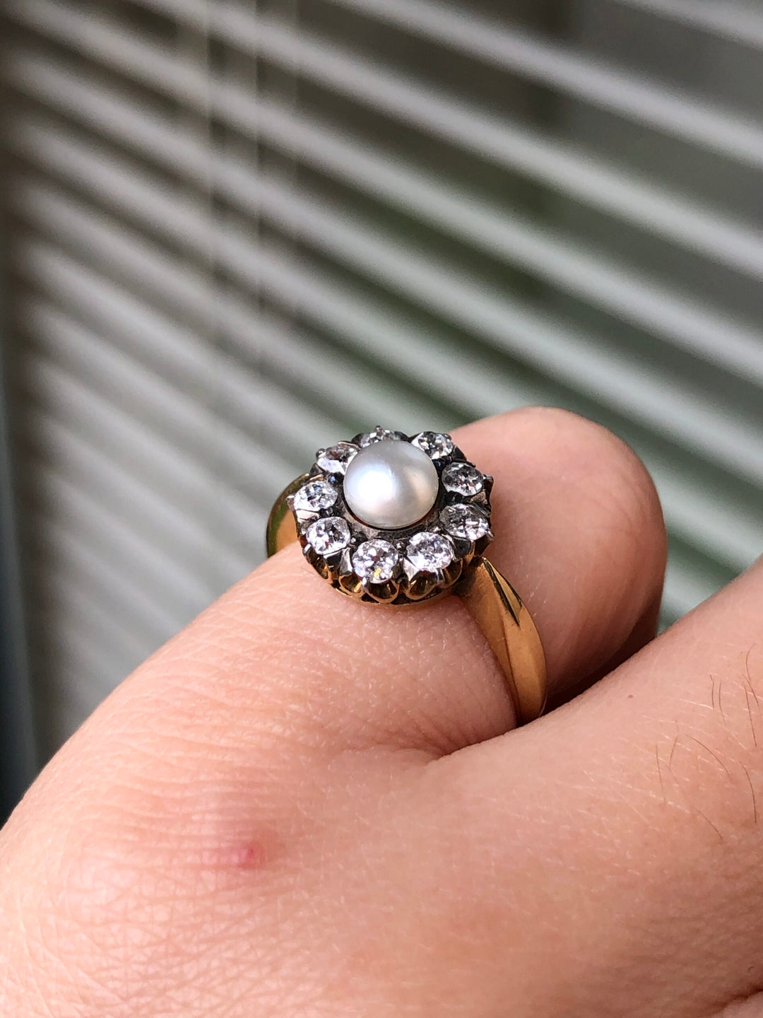 Victorian Natural Pearl And Diamond Flower Halo Cluster Ring