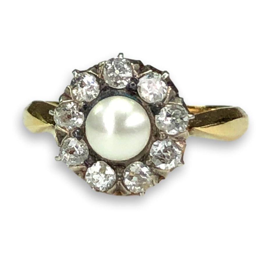 Antique Natural Pearl Diamond Cluster Ring
