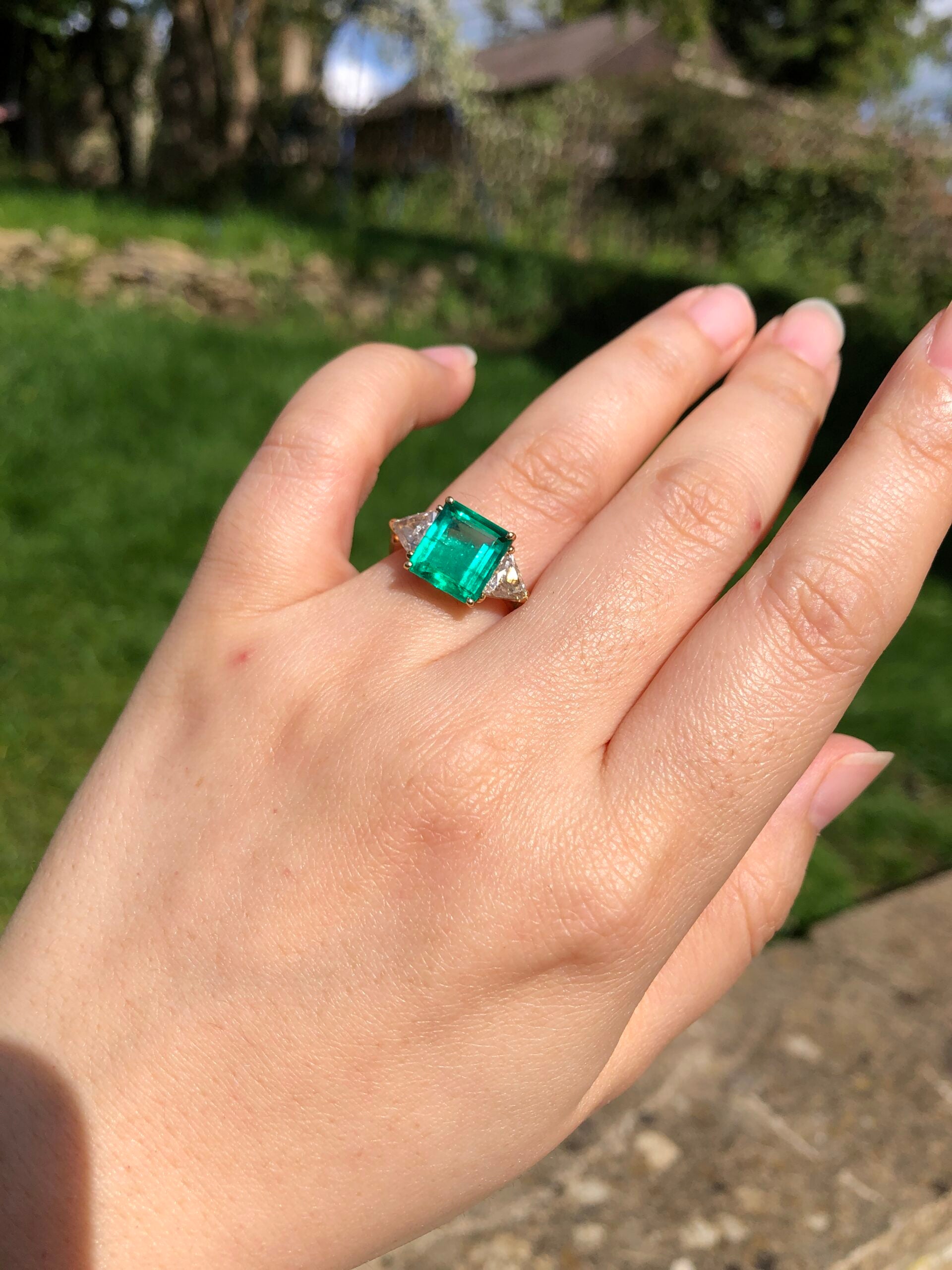 Vintage Emerald Engagement Ring 14K White Gold Moissanite Women Weddin –  Forever For Love