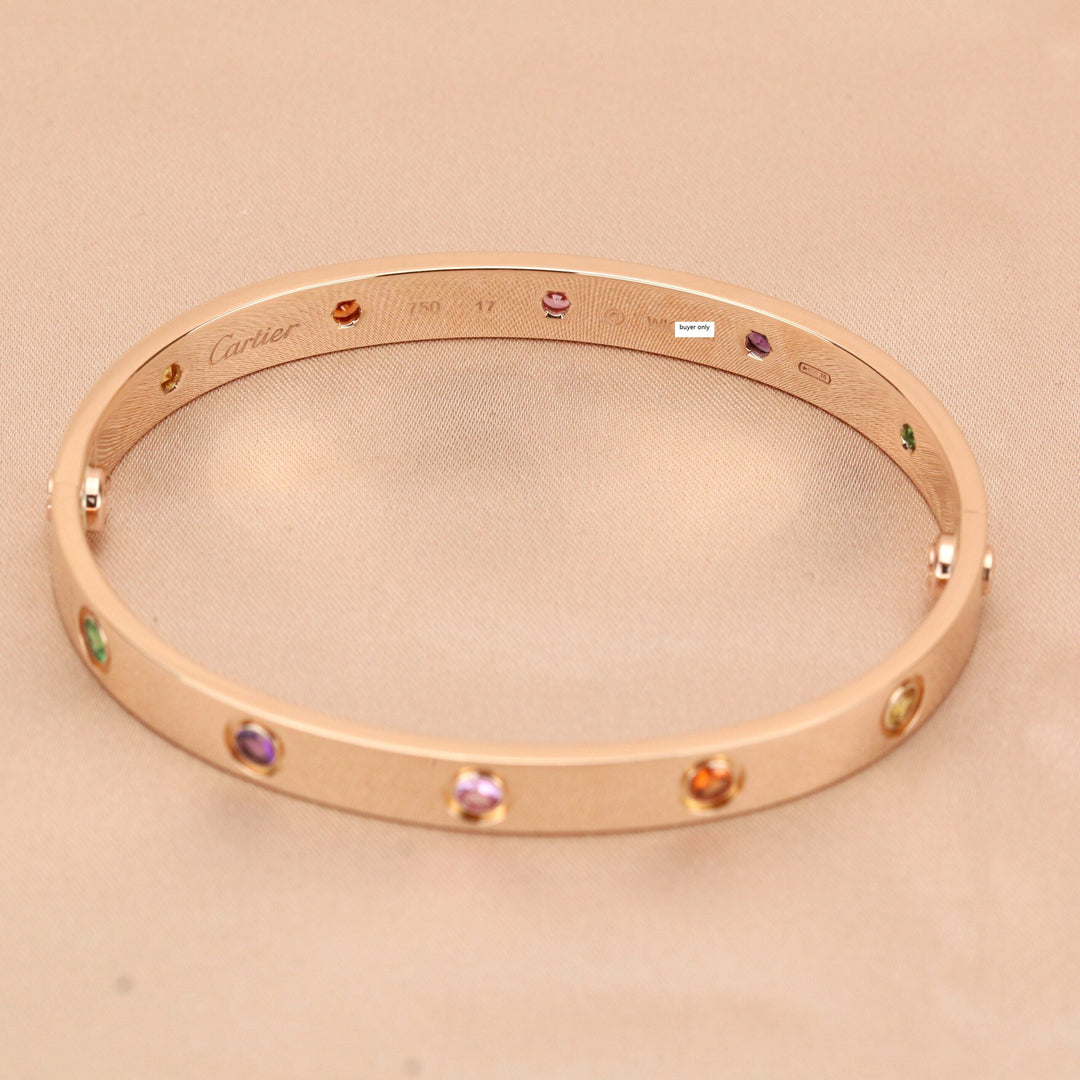 Cartier Love Bracelet Multi Gem Rainbow Rose Gold Size 17