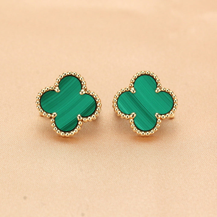 Van Cleef & Arpels Vintage Alhambra Malachite Yellow Gold Earrings