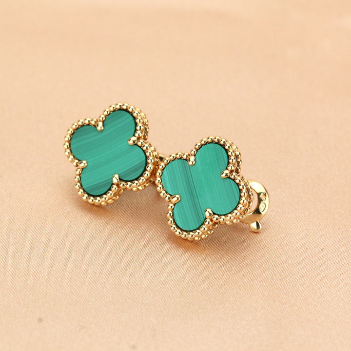 Van Cleef & Arpels Vintage Alhambra Malachite Yellow Gold Earrings