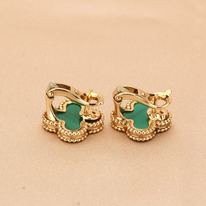 Van Cleef & Arpels Vintage Alhambra Malachite Yellow Gold Earrings