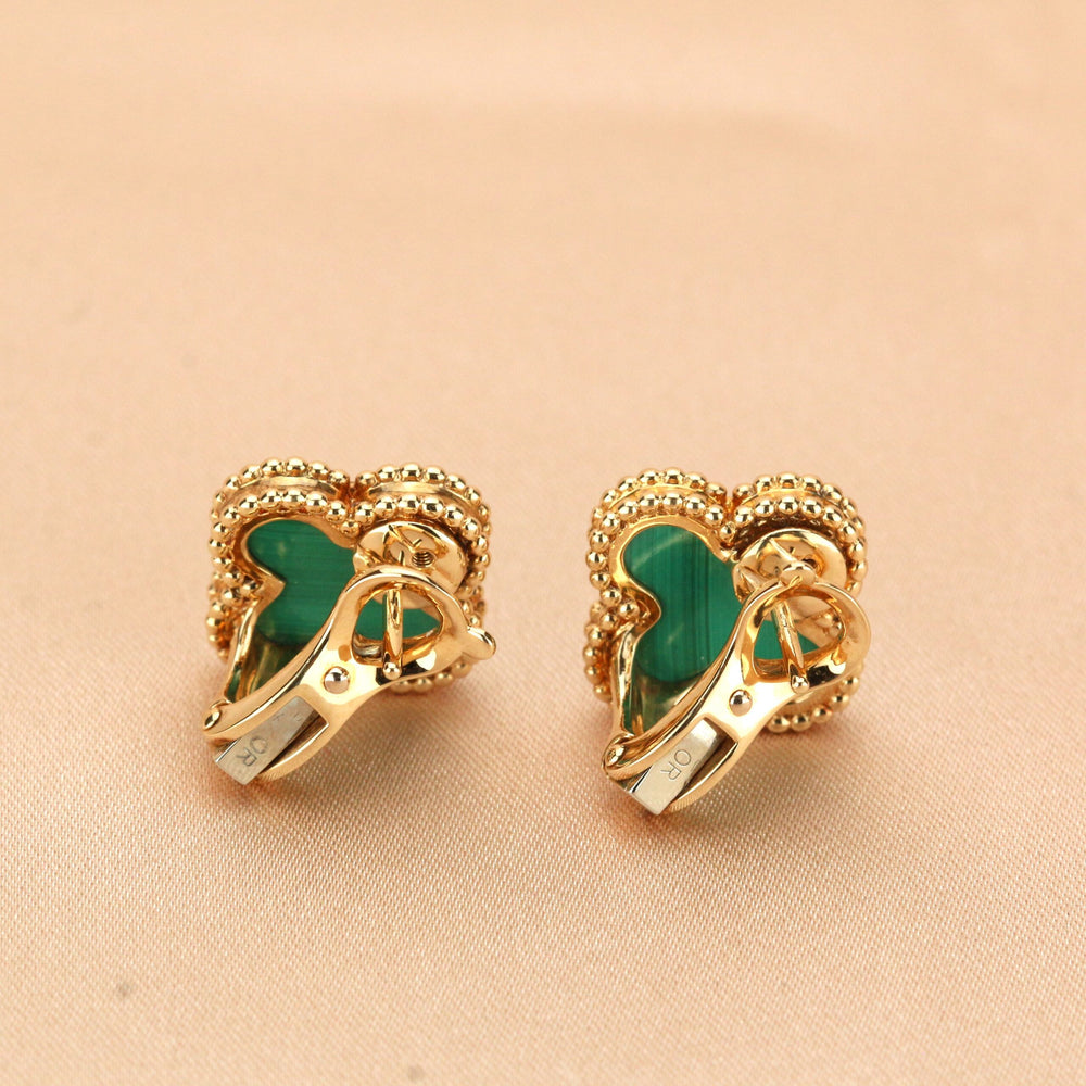 Van Cleef & Arpels Vintage Alhambra Malachite Yellow Gold Earrings