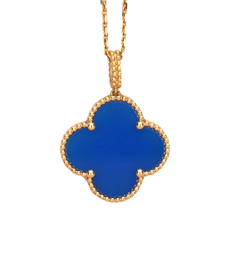 Van Cleef & Arpels Magic Alhambra Blue Agate Yellow Gold Pendant Long Necklace