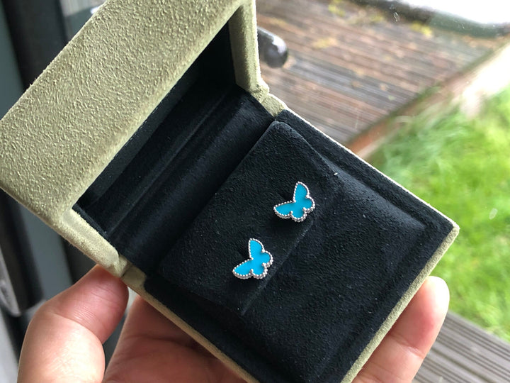 Van Cleef & Arpels Sweet Alhambra Turquoise Butterfly 18K White Gold Earstuds