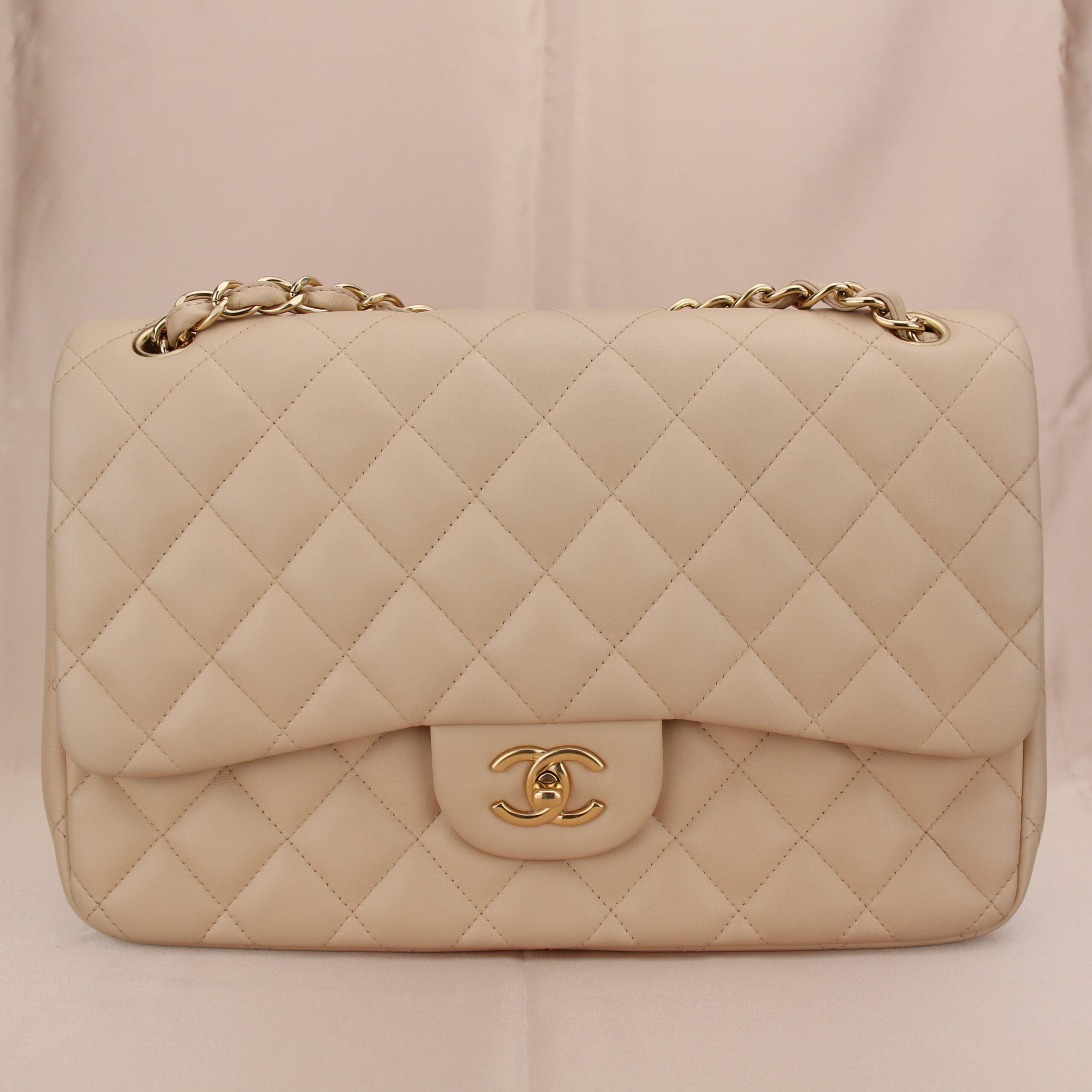 Beige chanel clearance classic flap bag