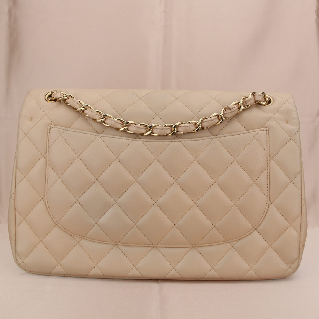 Chanel Beige Lambskin Leather Jumbo Classic Double Flap Bag