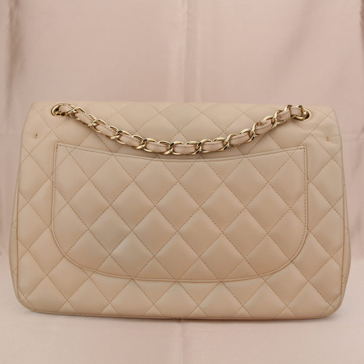 Chanel Beige Quilted Caviar Leather Jumbo Classic Double Flap Bag