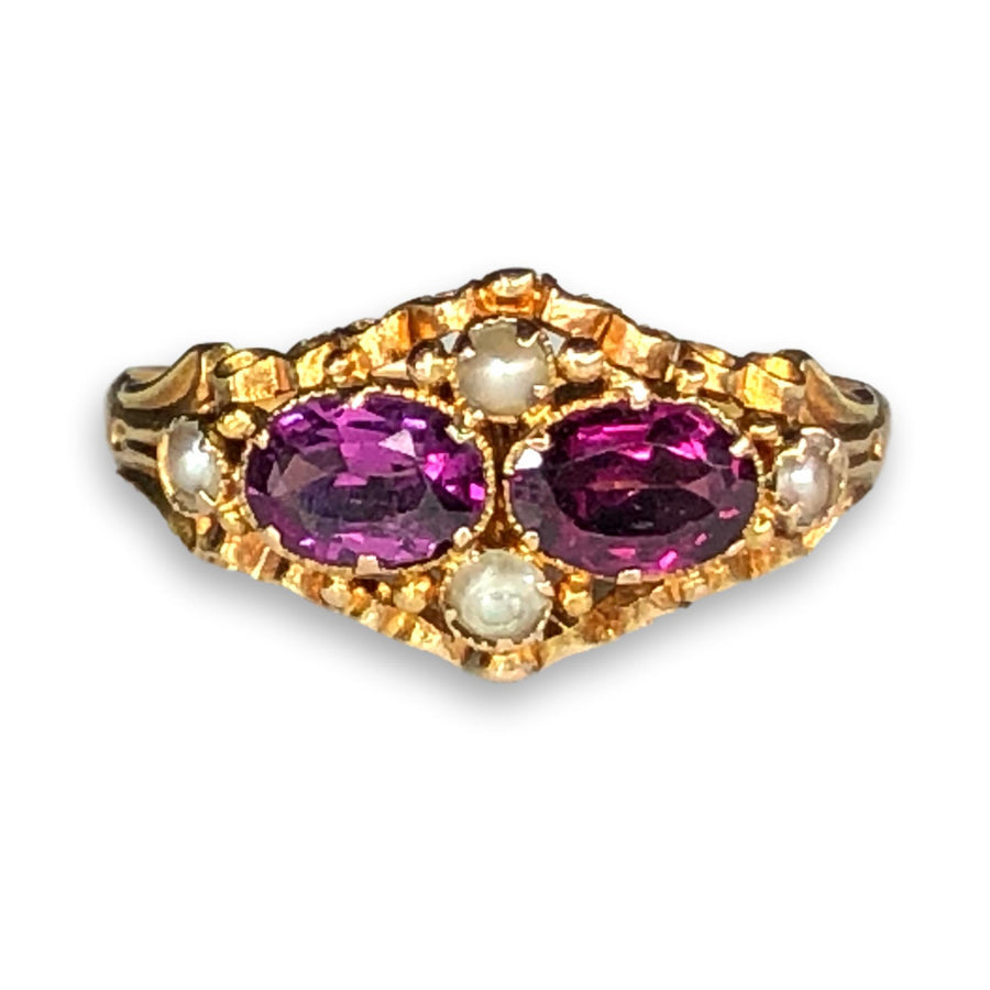Victorian 15K gold Amethyst pearl antique ring