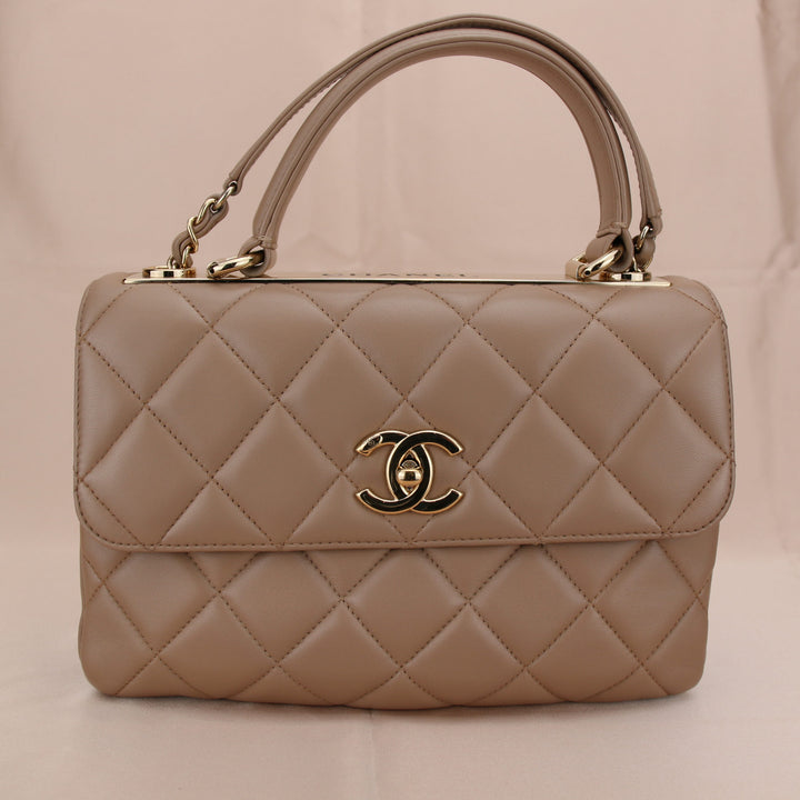 Chanel Trendy Cc Top Handle Beige Quilted Lambskin Small Handbag