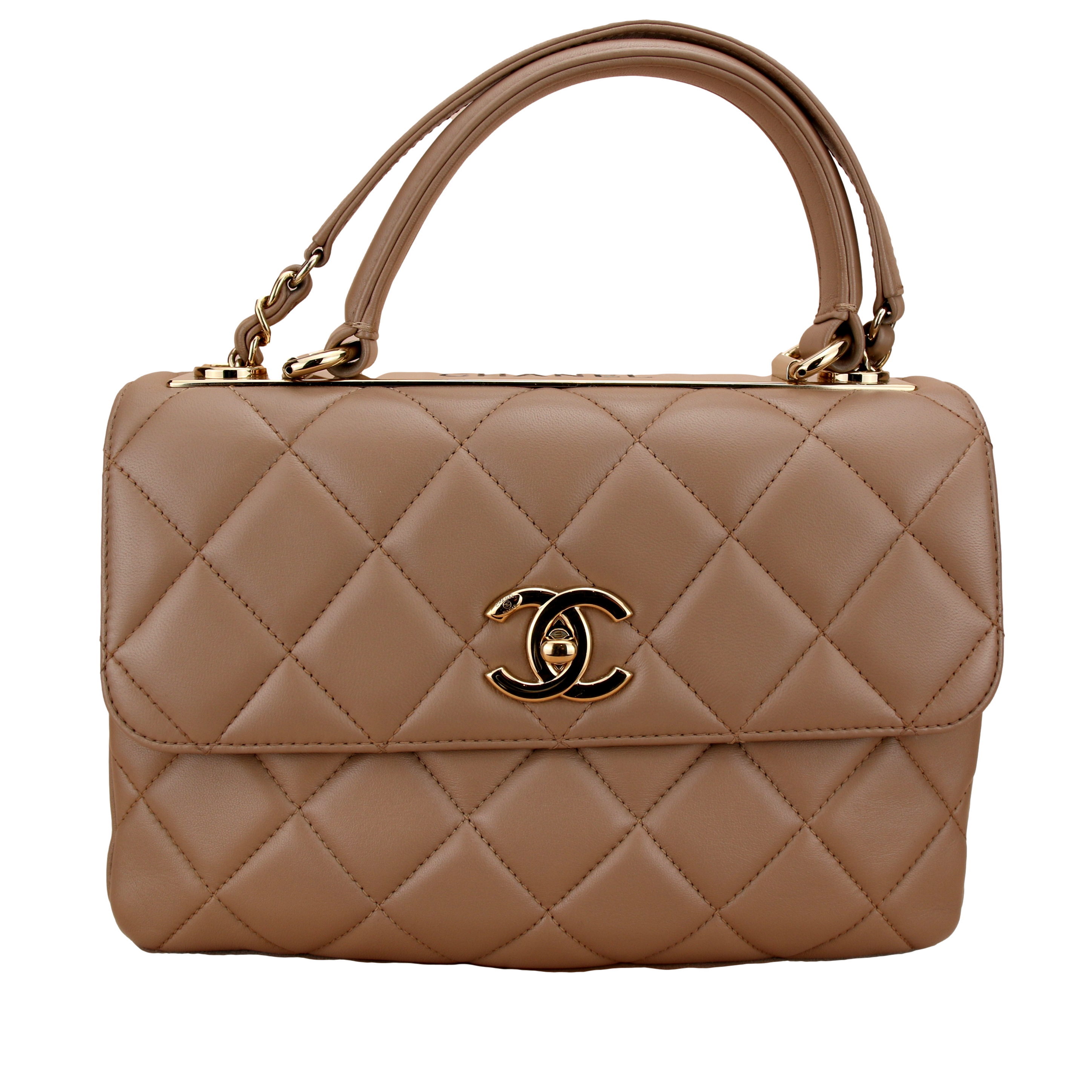 Chanel Trendy Cc Top Handle Beige Quilted Lambskin Small