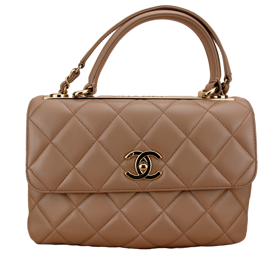 Chanel Trendy Cc Top Handle Beige Quilted Lambskin Small Handbag