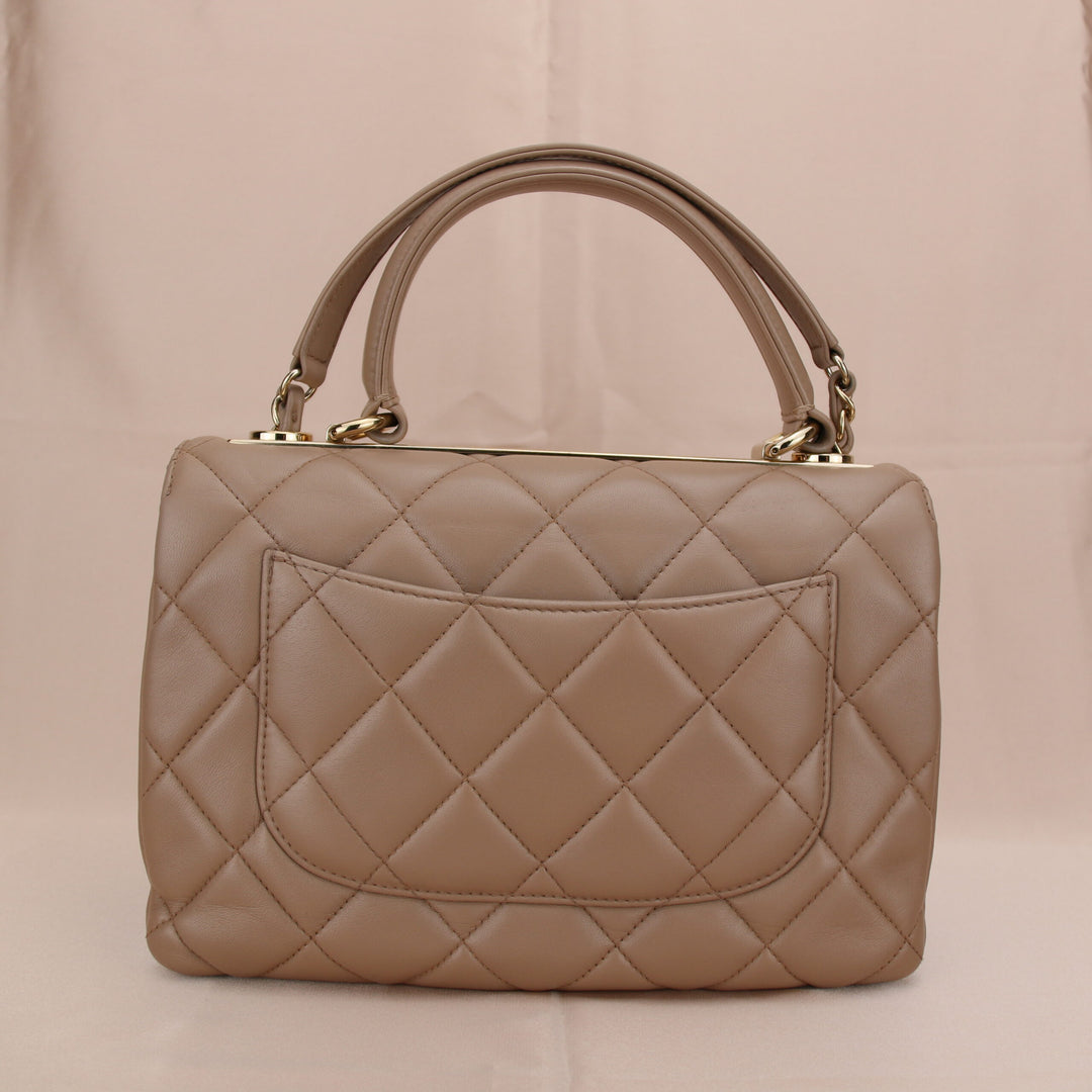 Chanel Trendy Cc Top Handle Beige Quilted Lambskin Small Handbag
