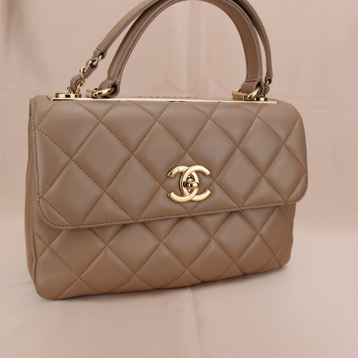 Chanel Trendy Cc Top Handle Beige Quilted Lambskin Small Handbag