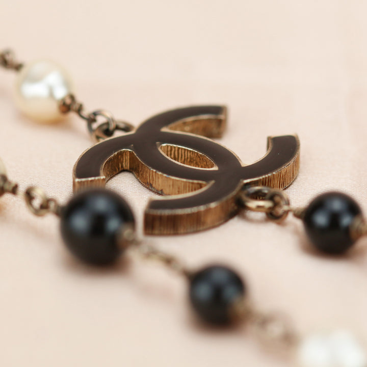 Chanel 2014 CC Black & White Pearl Chain Necklace