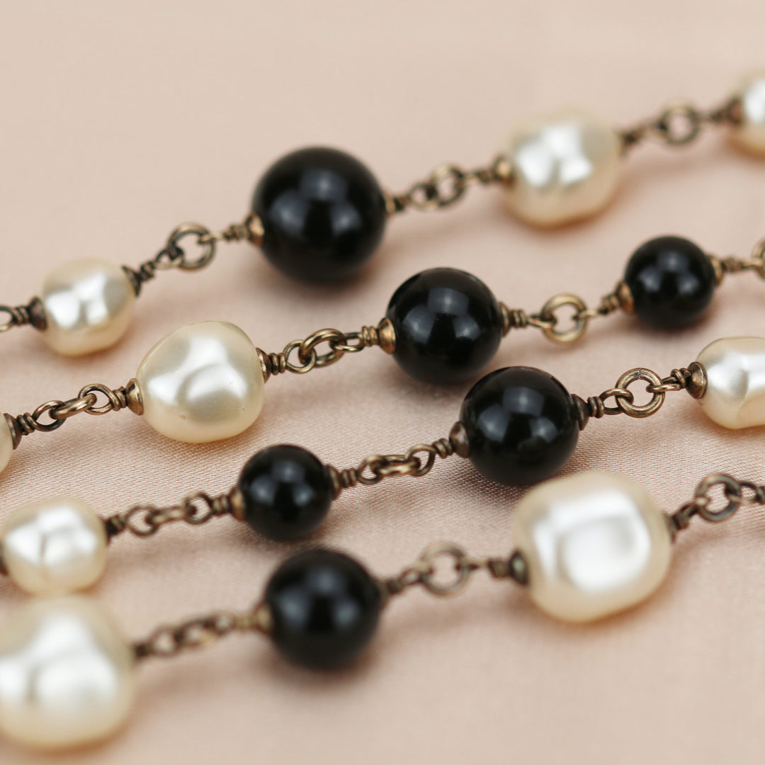 Chanel 2014 CC Black & White Pearl Chain Necklace