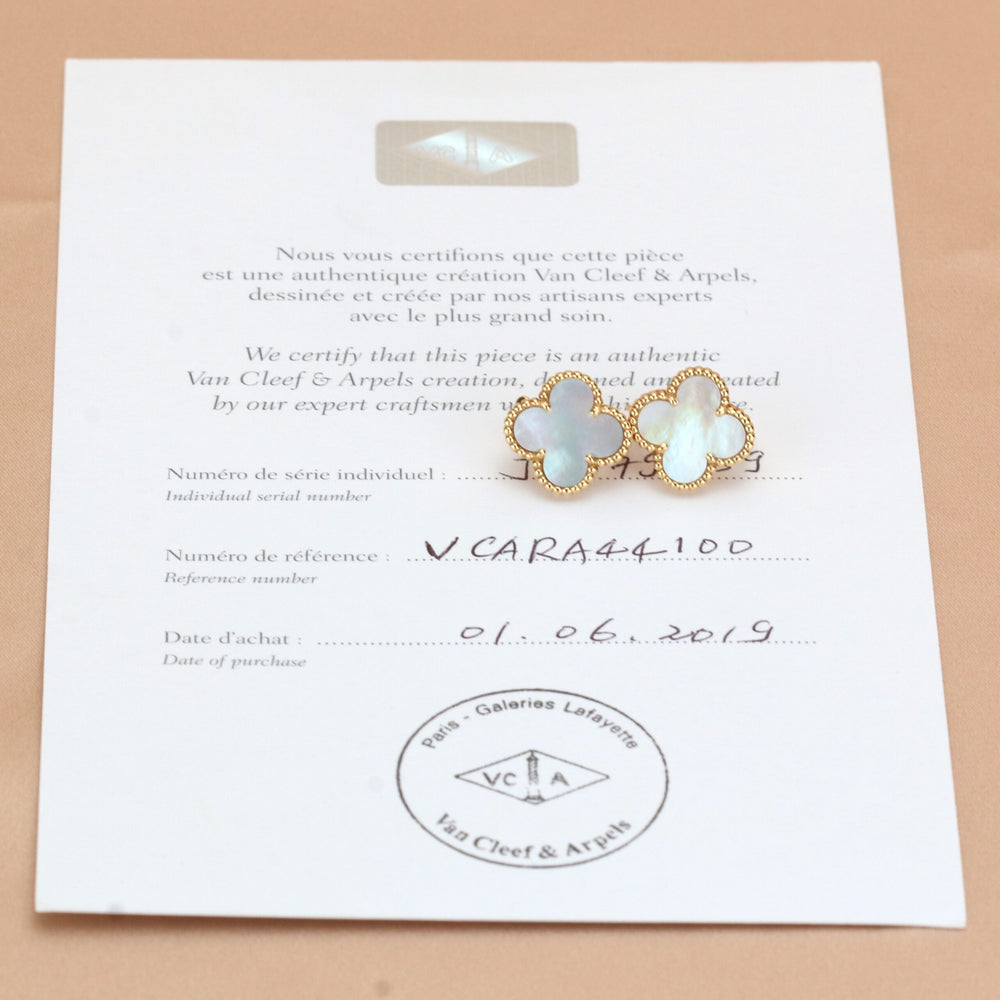 Van Cleef & Arpels Vintage Alhambra Mother of Pearl Gold Earrings