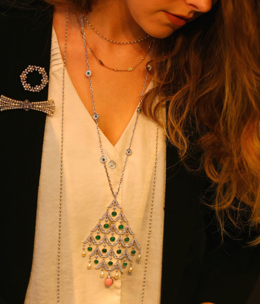 Emerald Diamond Conch Pearl Pendant Necklace - SOLD