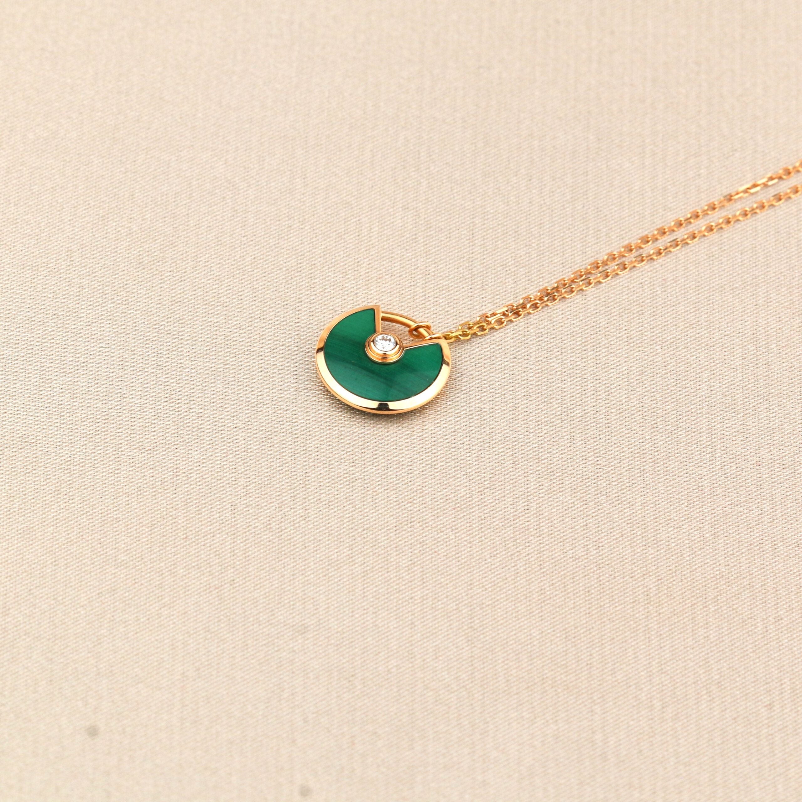 Cartier Amulette de 18K Rose Gold Malachite Pendant Necklace