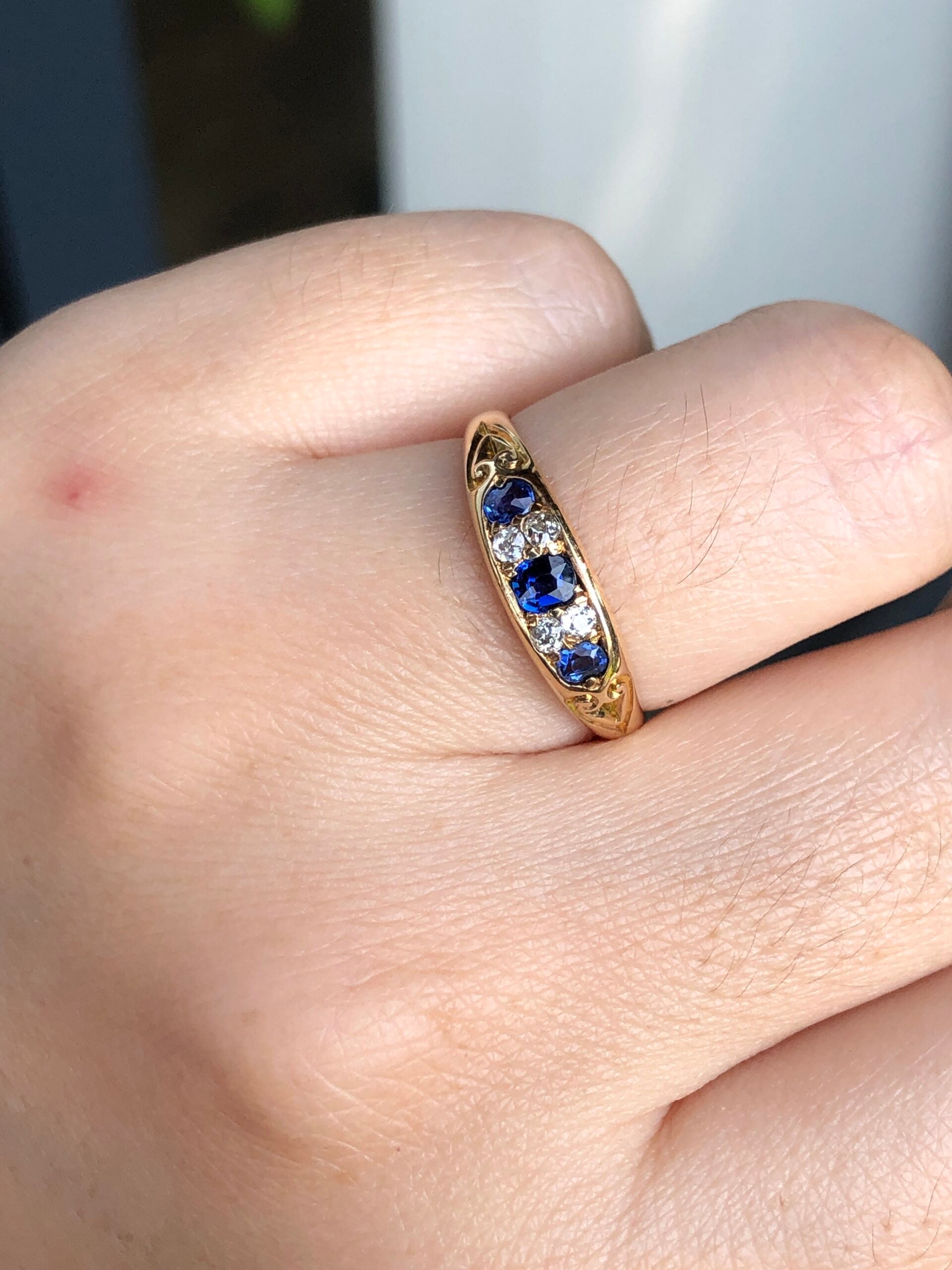 Vintage Sapphire Diamond Double Halo Engagement Ring - Ruby Lane