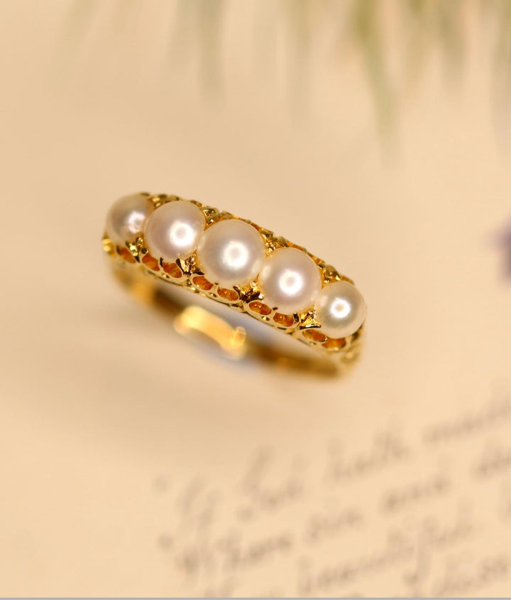 Five Stone Natural Pearl Ring - SOLD