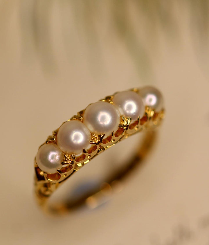 Five Stone Natural Pearl Ring - SOLD