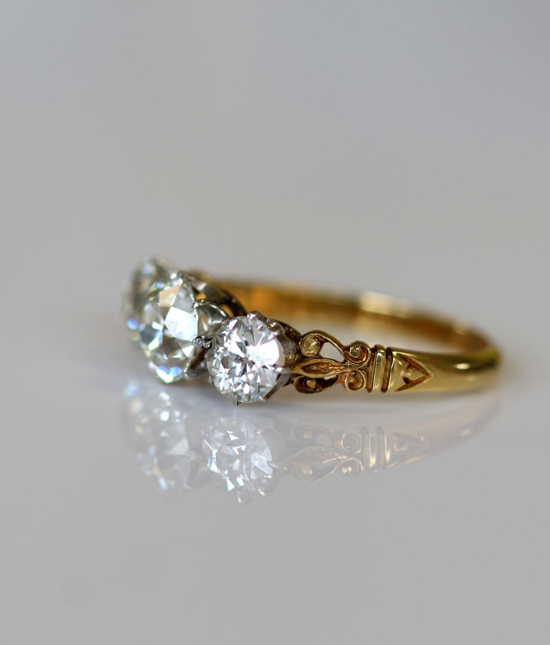 Victorian Old Cut Three-Stone Diamond Ring - SOLD