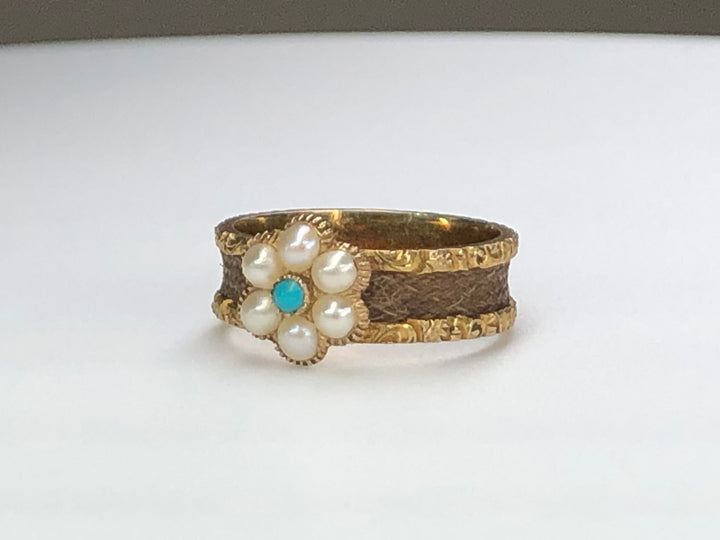 Victorian Natural Pearl Turquoise Daisy Flower Ring