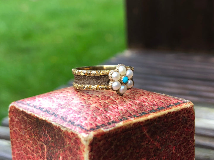 Victorian Natural Pearl Turquoise Daisy Flower Ring
