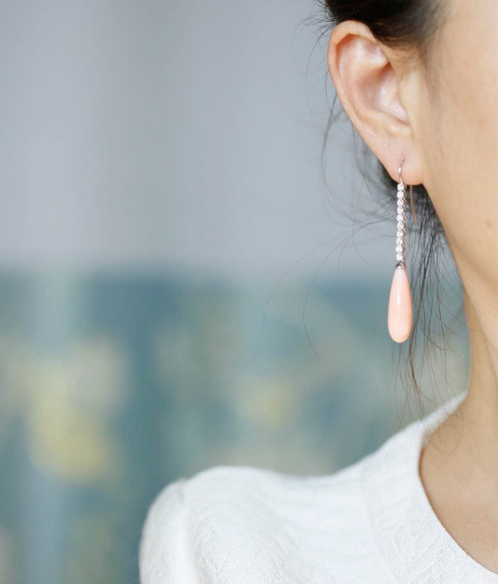 Edwardian Style Pink Coral and Diamond 18 Karat White Gold Earrings - SOLD