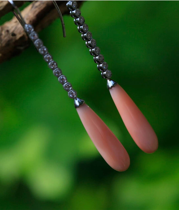 Edwardian Style Pink Coral and Diamond 18 Karat White Gold Earrings - SOLD