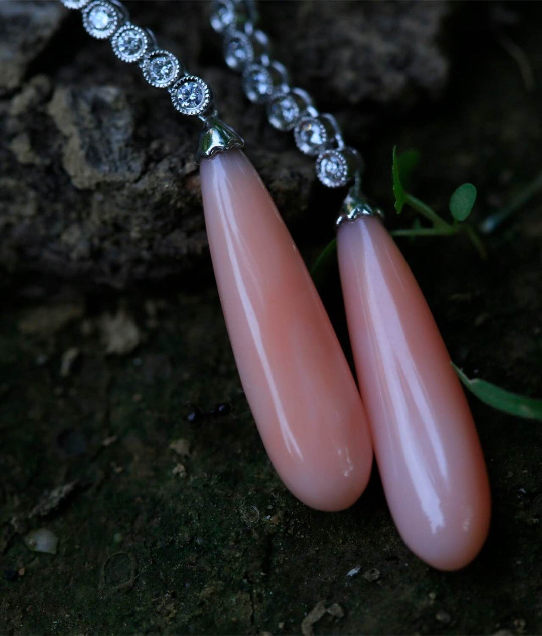 Edwardian Style Pink Coral and Diamond 18 Karat White Gold Earrings - SOLD