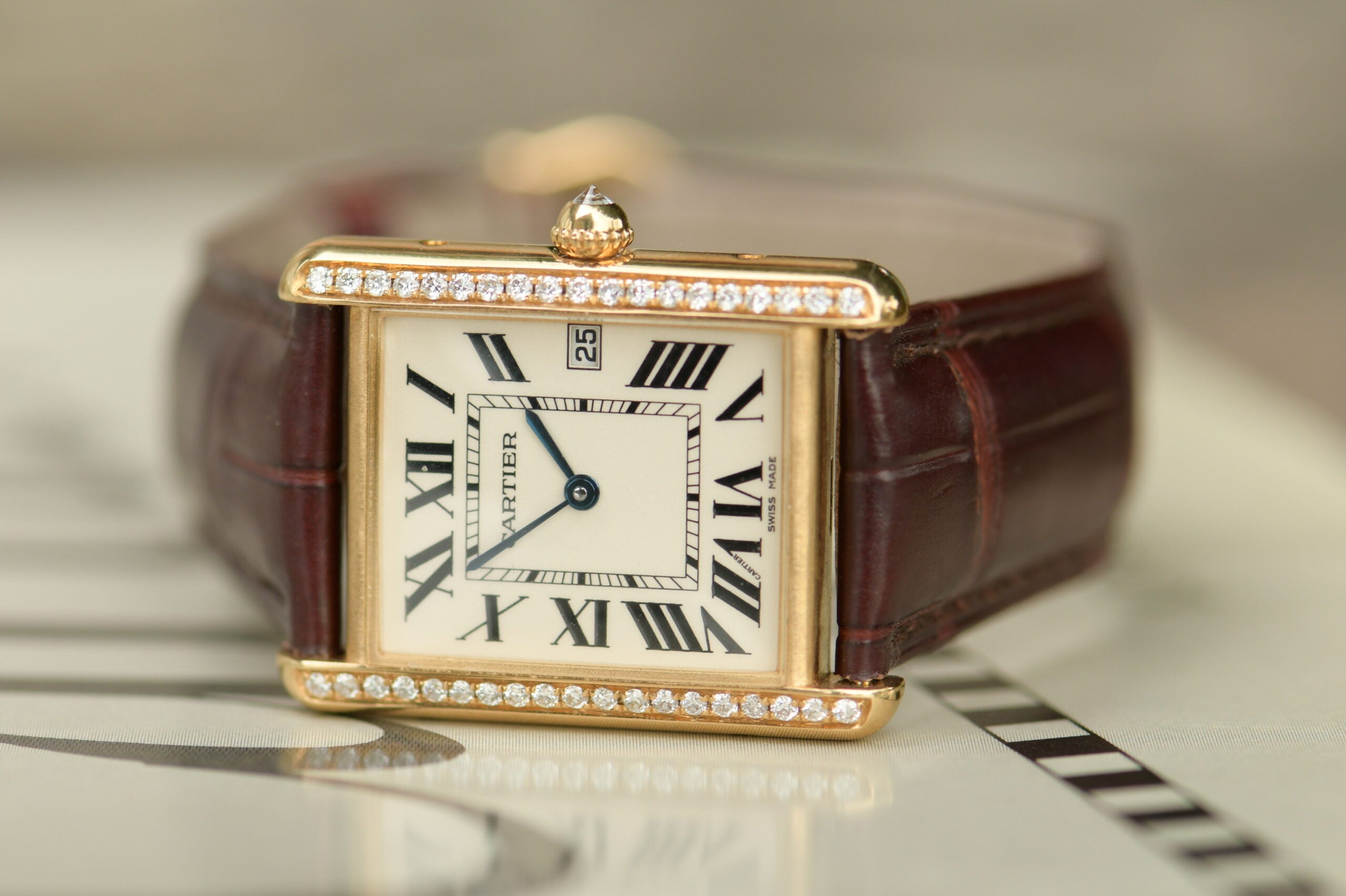 Cartier gold watch leather strap sale