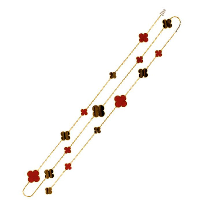 Van Cleef & Arpels Magic Alhambra 16 Motifs Tiger Eye and Carnelian Long Necklace
